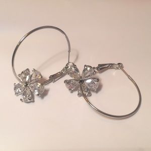 Flower clear stone hoop earrings